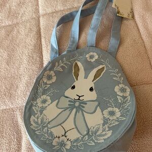 Blue Bunny Canvas Tote Bag with Floral Wreath Easter